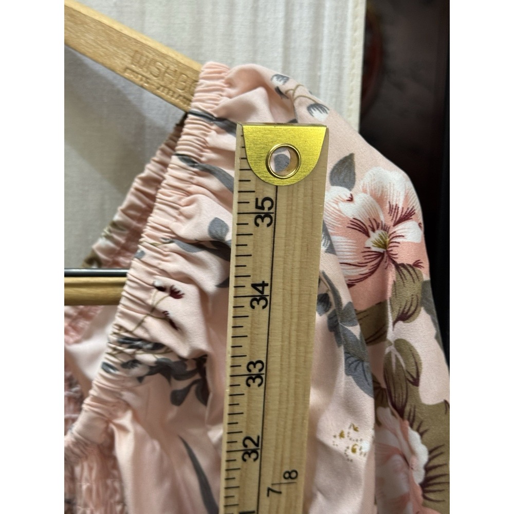 Pink Floral Cottagecore Midi Dress Smocked Bodice Puff Sleeve Tiered Romantic - Picture 6 of 8